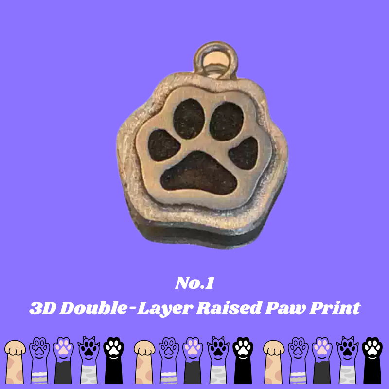 3D double-layer raised paw print pendant on a purple background with color swatches below. custom bracelet, pet jewerly, memory gift