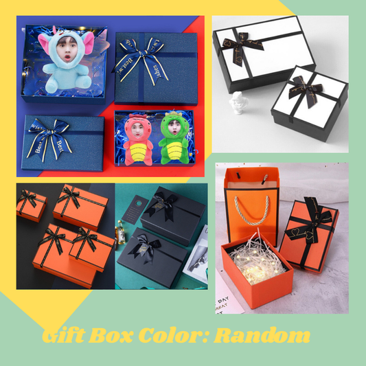 Collage of various gift boxes with different designs and colors on a colorful background. Custom Gift-Personalized Talking Photo Keychain, gift for couples, ift for boyfriend / girlfriend long-distance relationship gift meaningful keepsake