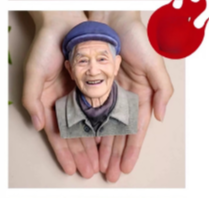 Older person's photo held in hands with a red heart symbol. 10cm figurine. Personalized 3D printed resin memorial bust, keepsake gift, Custom resin 3D bust, Grateful memorial for loved one. Unique memorial sculpture. Cherishes memories. Grateful memorial 3D printed resin bust. Personalized keepsake