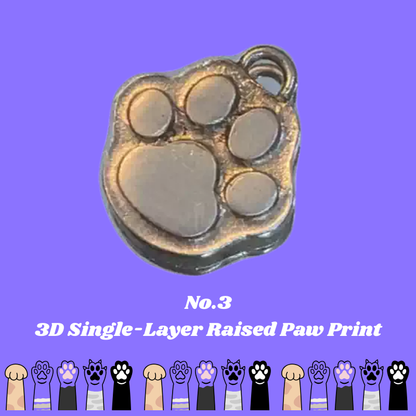 3D single-layer raised paw print charm on a purple background with color swatches below. custom bracelet, pet jewerly, memory gift