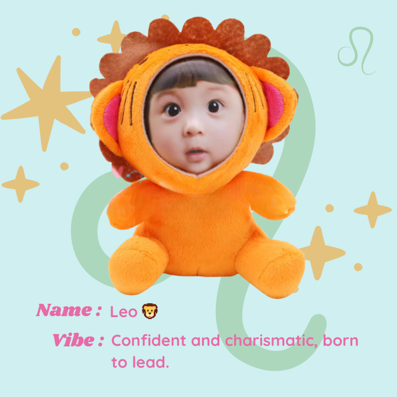 Child in a lion costume with decorative elements on a light blue background. Leo - Lion. Vibe : Confident and charismatic. born to lead. Custom Gift-Personalized Talking Photo Keychain, gift for couples, ift for boyfriend / girlfriend long-distance relationship gift meaningful keepsake
