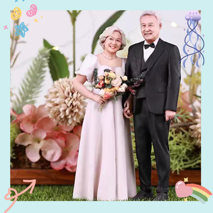 Man and woman wedding figurine in formal attire standing together with decorative elements and flowers.Personalized couple present. Gift for boyfriend girlfriend. Custom-made. Personalized. Perfect gift idea. Meaningful keepsake. Wedding gift. Anniversary gift. Birthday gift