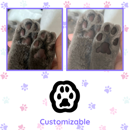 Close-up of a cat's paws with a customizable paw print symbol and paw prints on a white background. custom bracelet, pet jewerly, memory gift