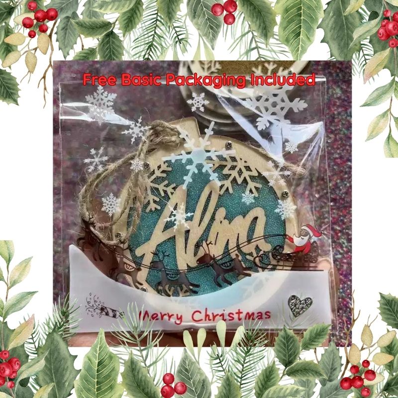 Christmas-themed product packaging with decorative elements and text on a festive background. custom Christmas Gift