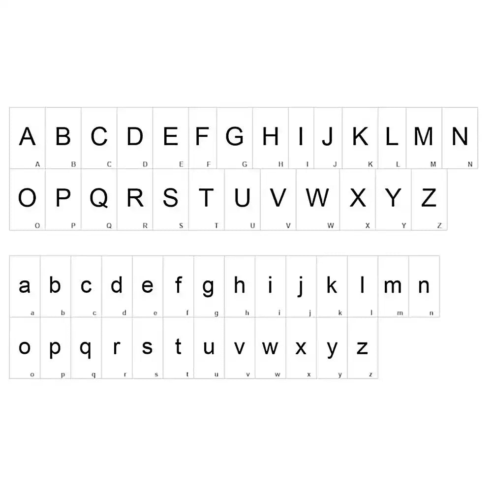 Alphabet chart with both uppercase and lowercase letters on a white background
