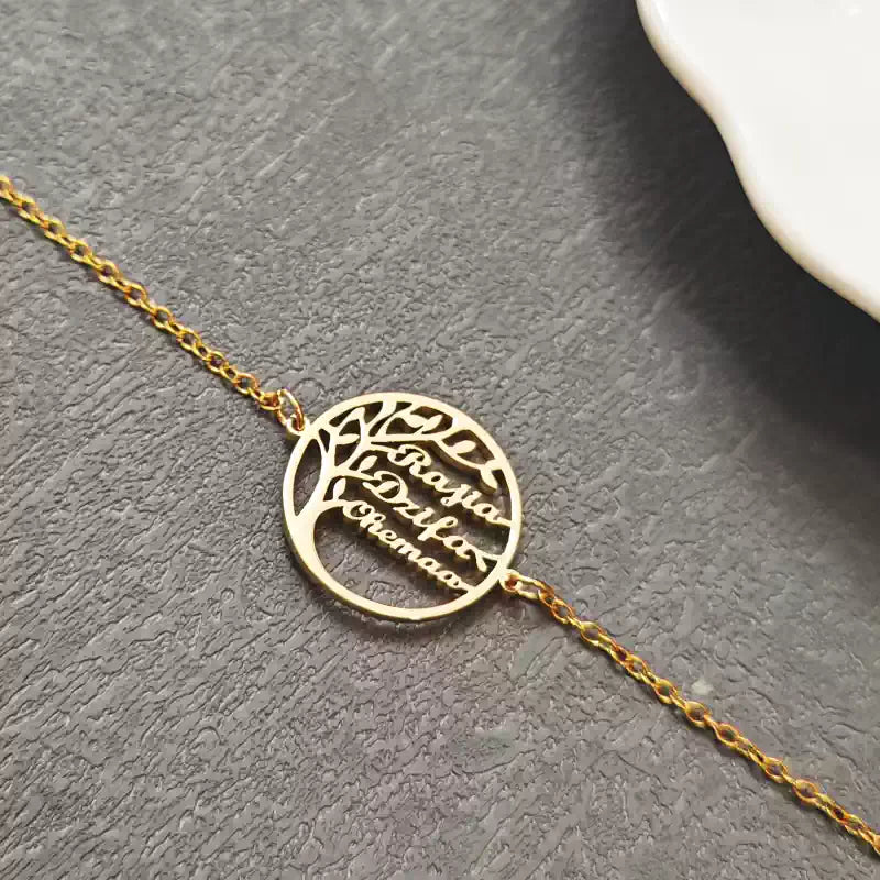 Gold necklace with a circular pendant on a gray surface. Stainless Steel Name Jewelry. Custom Gift-Personalized. gift for boyfriend / girlfriend. long-distance relationship gift meaningful keepsake. Memory gift. Christmas couple gift. Birthday Gift. 