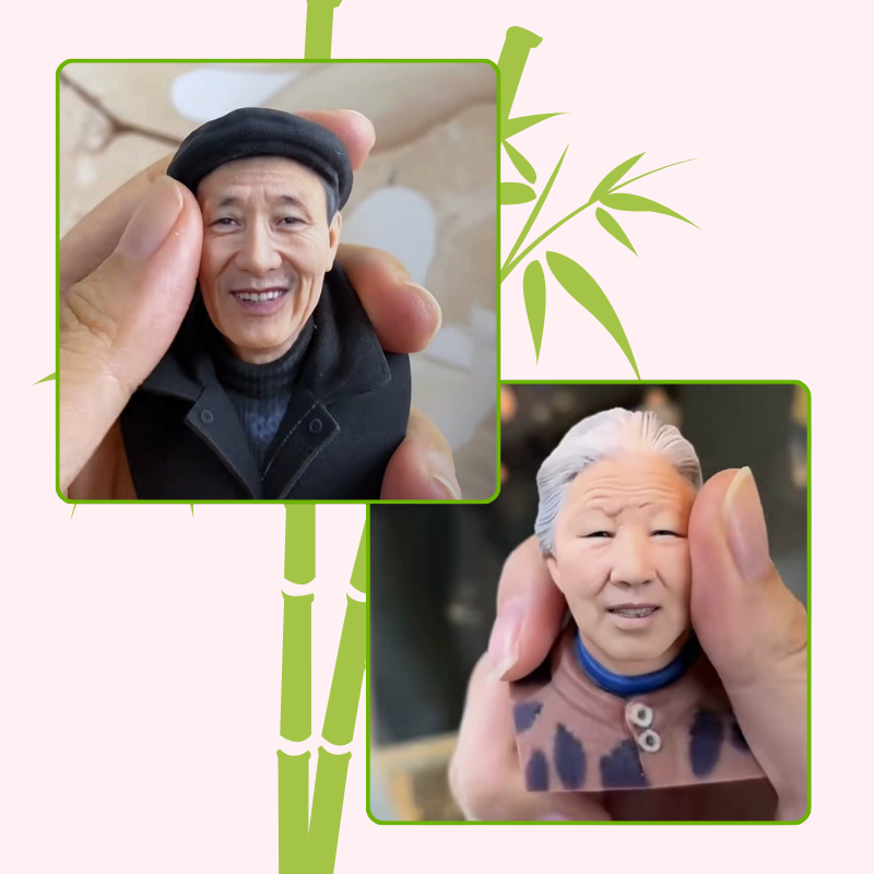Two close-up images of people with a decorative bamboo frame. Personalized 3D printed resin memorial bust, keepsake gift, Custom resin 3D bust, Grateful memorial for loved one. Unique memorial sculpture. Cherishes memories. Grateful memorial 3D printed resin bust. Personalized keepsake