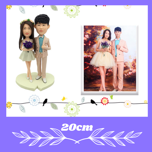 Wedding Handcrafted figurine with a couple and a photo of the same couple in formal attire. Personalized couple present. Gift for boyfriend girlfriend. Custom-made. Personalized. Perfect gift idea. Meaningful keepsake. Wedding gift. Anniversary gift. Birthday gift