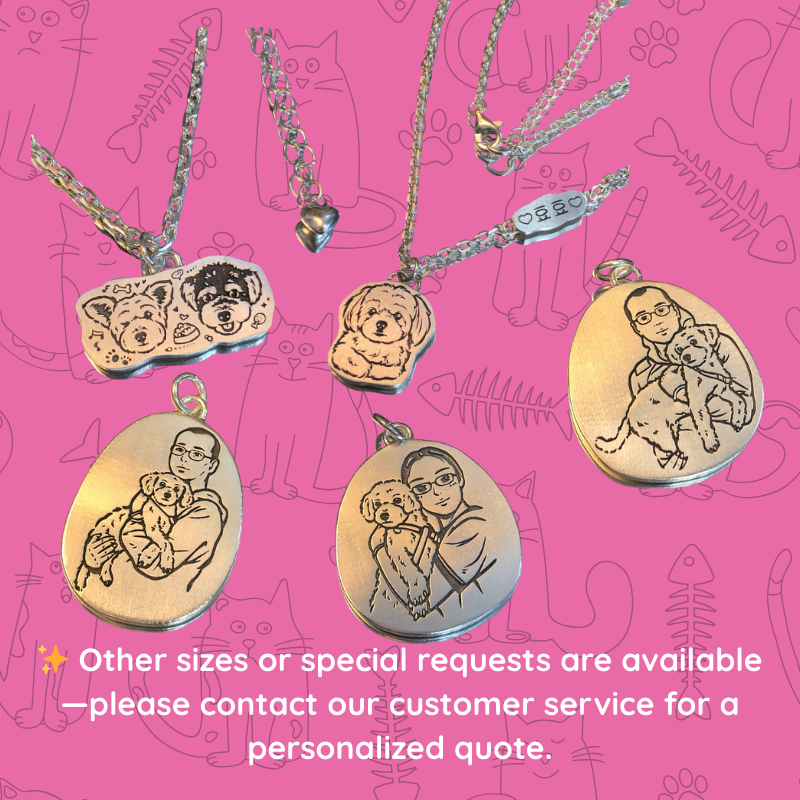 Collection of pet memorial pendants on a pink background with cat illustrations. other sizes or special requests are available , made to order, custom message gift, personalized