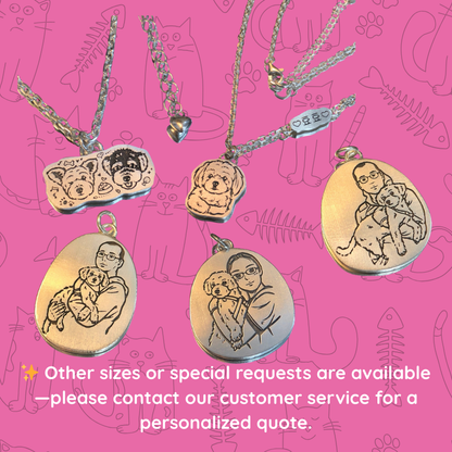 Collection of pet memorial pendants on a pink background with cat illustrations. other sizes or special requests are available , made to order, custom message gift, personalized