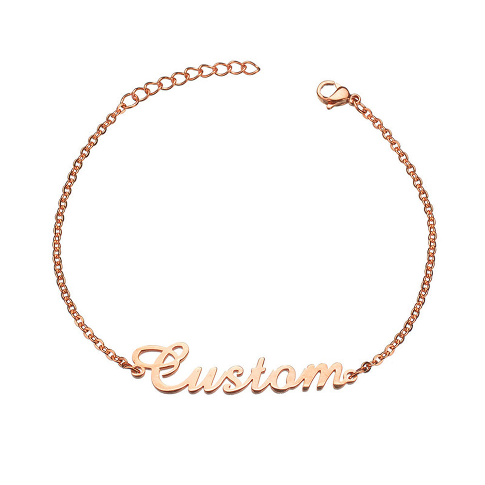 Rose gold bracelet with 'Custom' clasp on a white background. O chain. Stainless Steel Name Jewelry. Custom Gift-Personalized. gift for boyfriend / girlfriend. long-distance relationship gift meaningful keepsake. Memory gift. Christmas couple gift. Birthday Gift. 